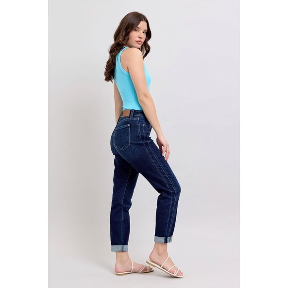 Women High Waist Boyfriend Jeans Stretchy Relaxed Fit Cuffed Uncuffed - Picture 9 of 10